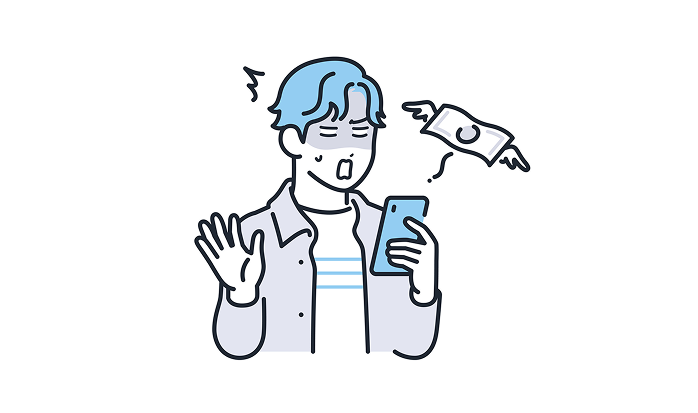 お金がなく財布を見て泣いている男性